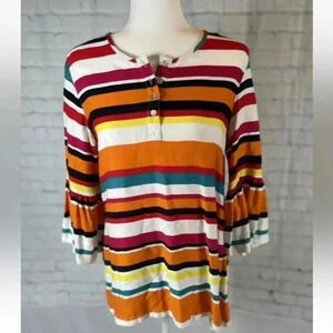 JOHN MARK rayon Striped‎ Top Women’s Size S Babydoll Loose Fit Blouse Shirt boho